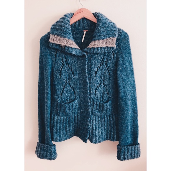 Free People Sweaters - Free People/ Women’s Cozy Wool Cardigan Blue Small